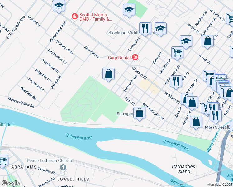 map of restaurants, bars, coffee shops, grocery stores, and more near 2 Jackson Street in Norristown
