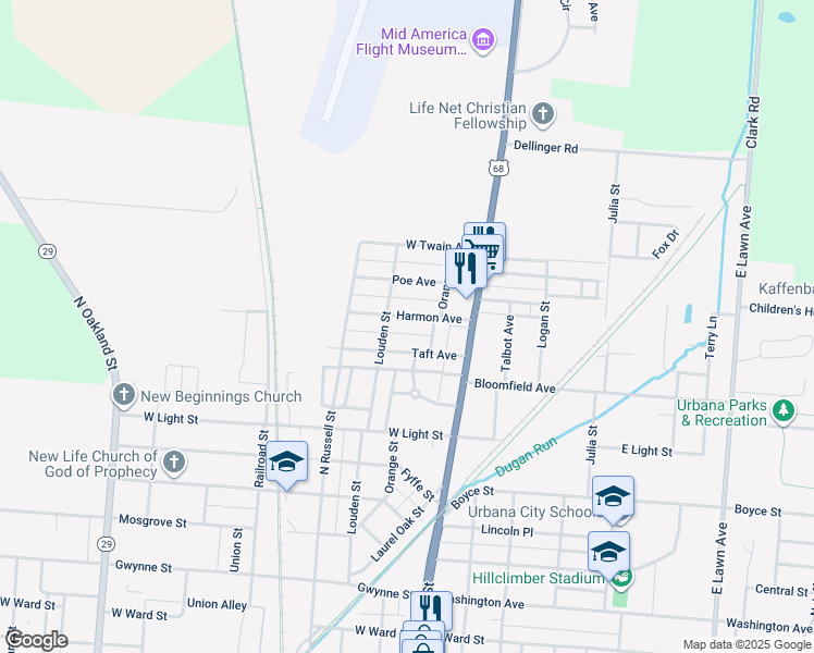 map of restaurants, bars, coffee shops, grocery stores, and more near 217 Harmon Avenue in Urbana
