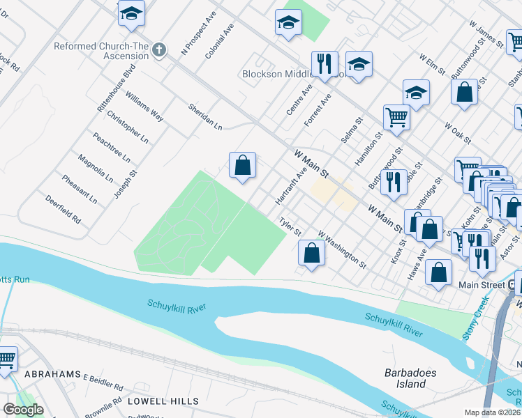 map of restaurants, bars, coffee shops, grocery stores, and more near 4 Rosemont Avenue in Norristown