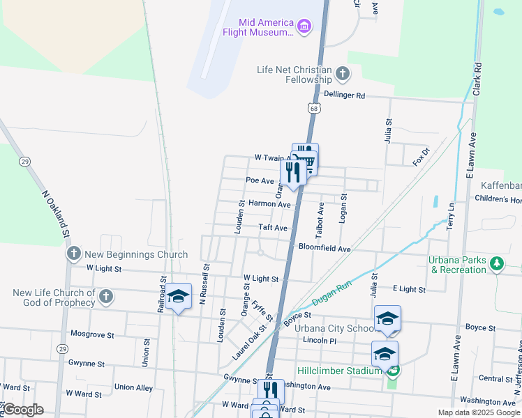 map of restaurants, bars, coffee shops, grocery stores, and more near 217 Harmon Avenue in Urbana