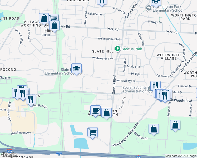 map of restaurants, bars, coffee shops, grocery stores, and more near 711 Alta View Court in Columbus