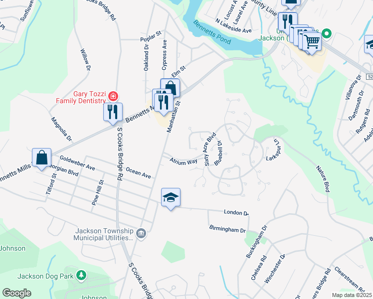 map of restaurants, bars, coffee shops, grocery stores, and more near 803 Violet Lane in Jackson Township