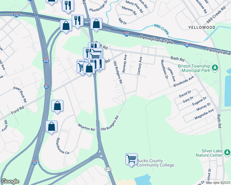 map of restaurants, bars, coffee shops, grocery stores, and more near 2805 Old Rodgers Road in Bristol