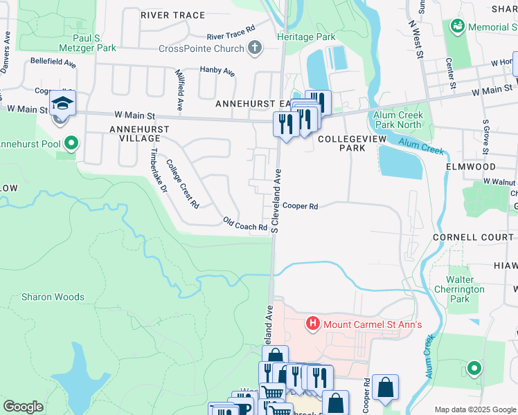 map of restaurants, bars, coffee shops, grocery stores, and more near 188 Storington Road in Westerville