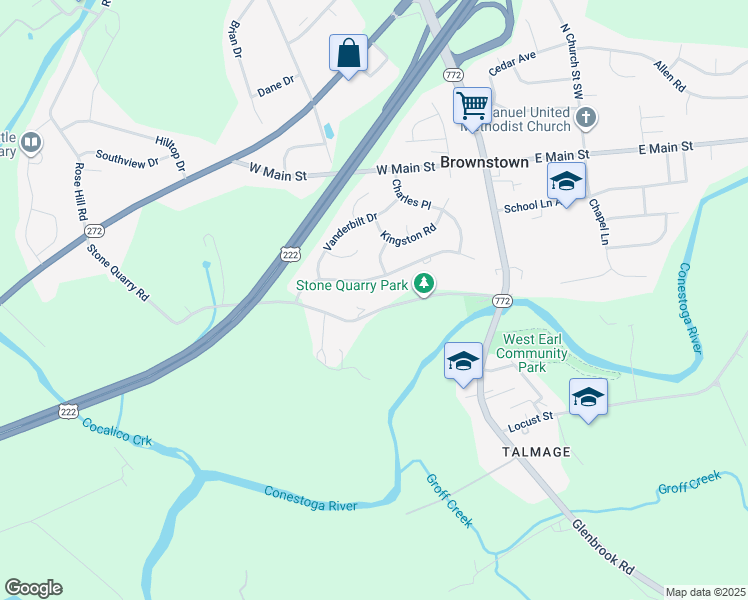 map of restaurants, bars, coffee shops, grocery stores, and more near 138 Stone Quarry Road in Brownstown