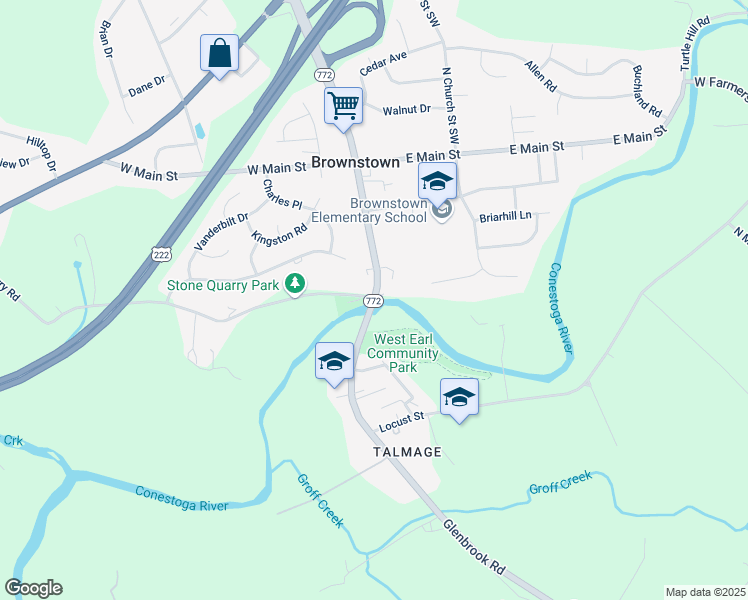 map of restaurants, bars, coffee shops, grocery stores, and more near 152 South State Street in Ephrata