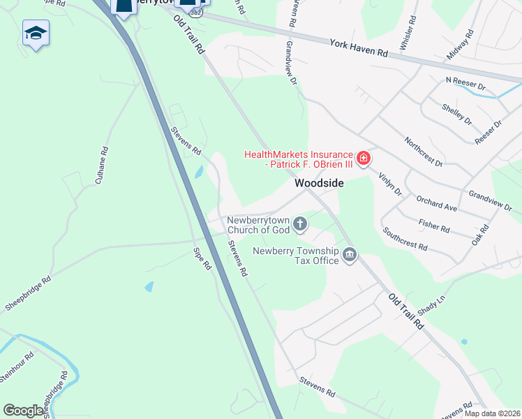 map of restaurants, bars, coffee shops, grocery stores, and more near 50 Hill Drive in York Haven