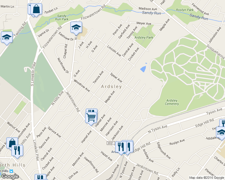 map of restaurants, bars, coffee shops, grocery stores, and more near 746 Maple Avenue in Glenside