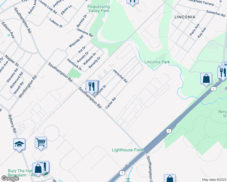 map of restaurants, bars, coffee shops, grocery stores, and more near 15029 Milford Street in Philadelphia