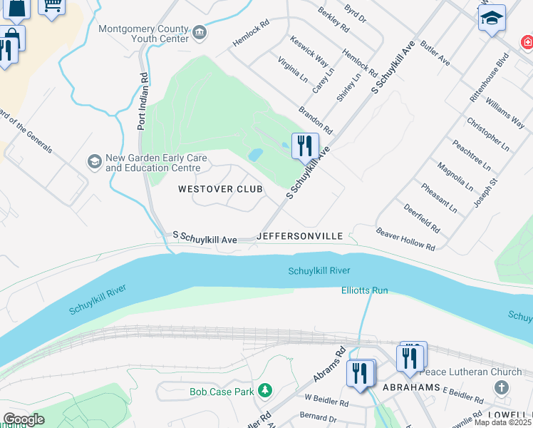 map of restaurants, bars, coffee shops, grocery stores, and more near 505 South Schuylkill Avenue in West Norriton