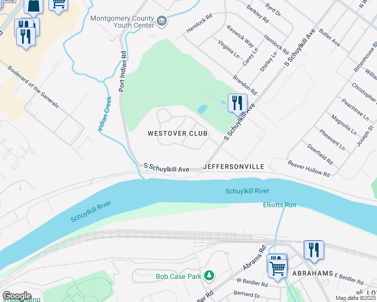 map of restaurants, bars, coffee shops, grocery stores, and more near 1932 Yorktown South in Eagleville
