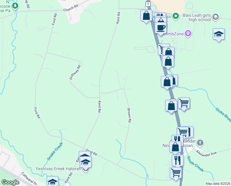 map of restaurants, bars, coffee shops, grocery stores, and more near 24 Brown Road in Howell Township
