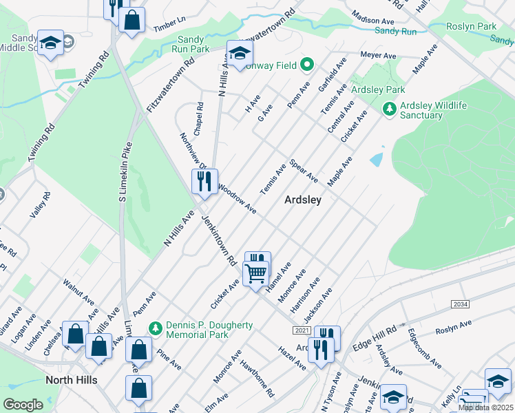 map of restaurants, bars, coffee shops, grocery stores, and more near 705 Tennis Avenue in Glenside