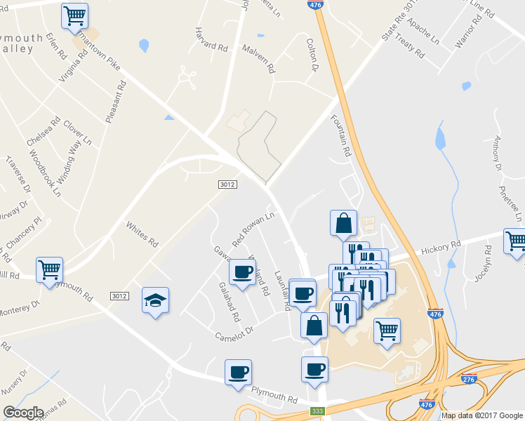 map of restaurants, bars, coffee shops, grocery stores, and more near 5 Summit Court in Plymouth Meeting