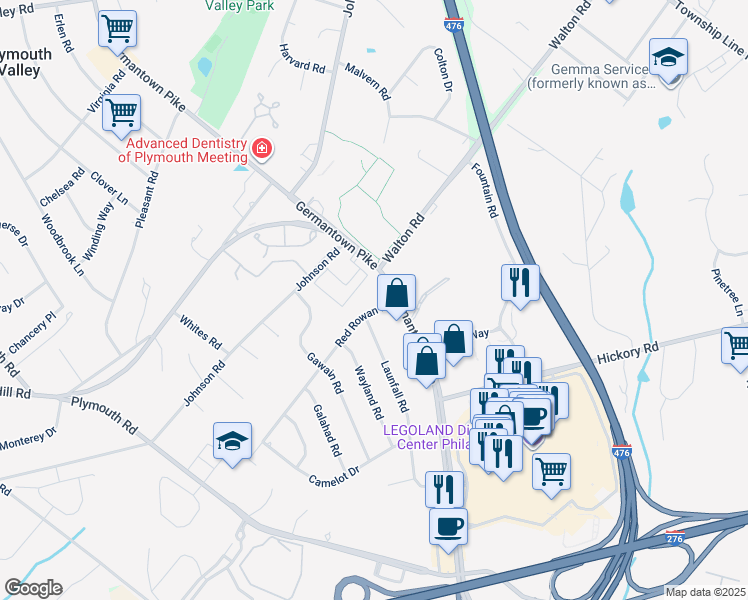 map of restaurants, bars, coffee shops, grocery stores, and more near 5 Summit Court in Plymouth Meeting