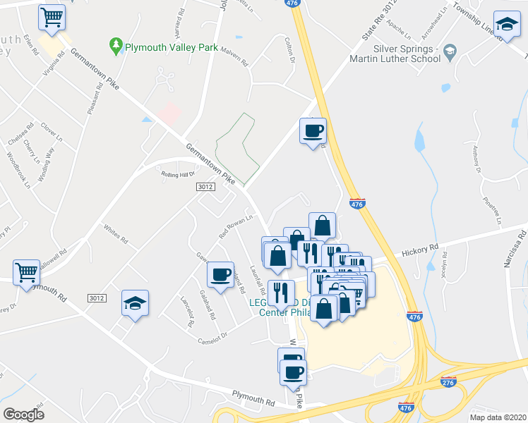 map of restaurants, bars, coffee shops, grocery stores, and more near 676 West Germantown Pike in Plymouth Meeting