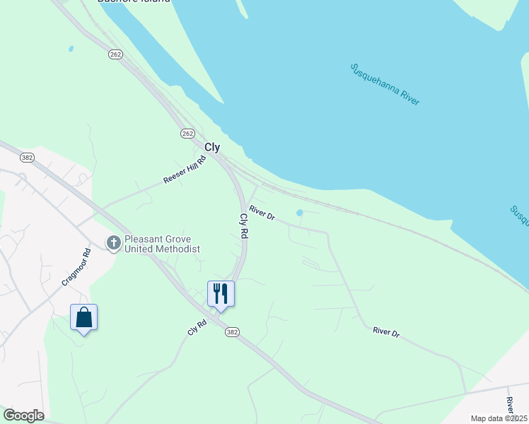 map of restaurants, bars, coffee shops, grocery stores, and more near 547 River Drive in York Haven