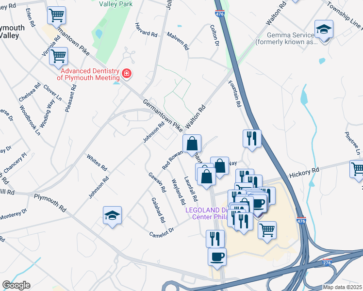map of restaurants, bars, coffee shops, grocery stores, and more near 7 Summit Court in Plymouth Meeting