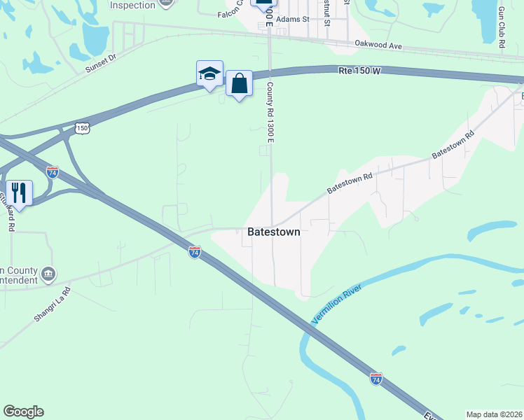 map of restaurants, bars, coffee shops, grocery stores, and more near 2301-2399 Batestown Road in Danville
