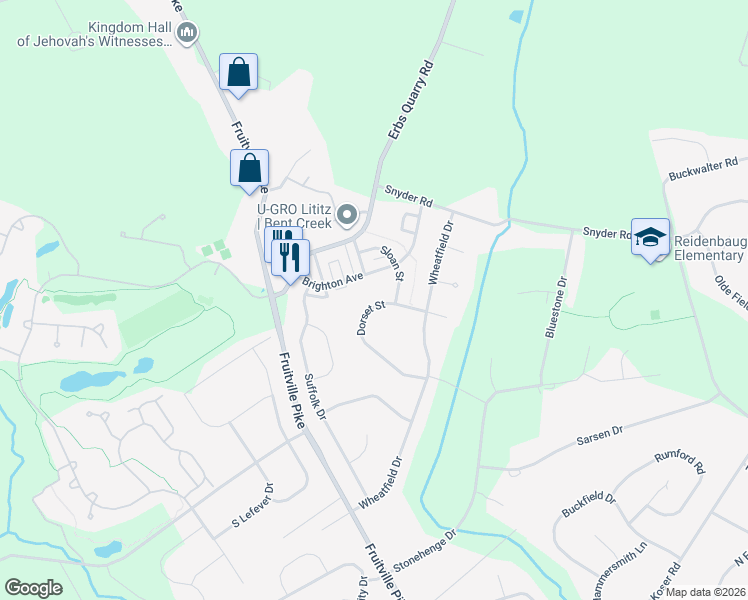 map of restaurants, bars, coffee shops, grocery stores, and more near 629 Dorset Street in Lititz