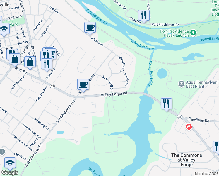 map of restaurants, bars, coffee shops, grocery stores, and more near in Chester County
