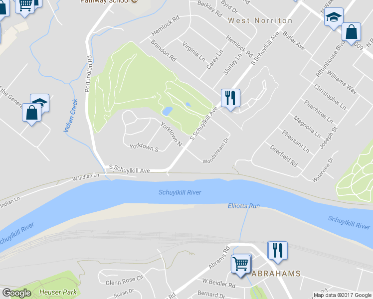 map of restaurants, bars, coffee shops, grocery stores, and more near 148 Riversedge Drive in Norristown