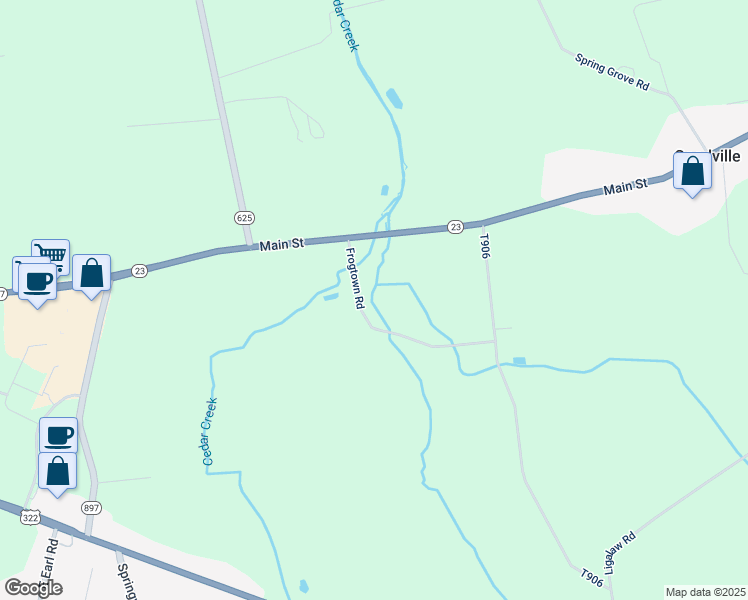 map of restaurants, bars, coffee shops, grocery stores, and more near 117 Frogtown Road in East Earl