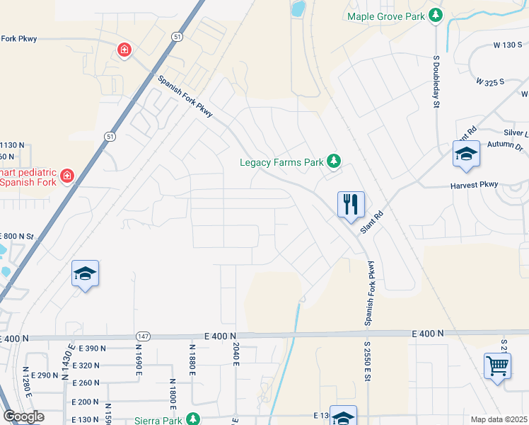 map of restaurants, bars, coffee shops, grocery stores, and more near 829 Spring Lane in Spanish Fork