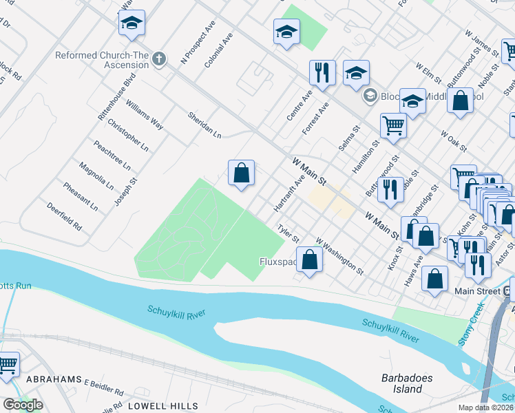 map of restaurants, bars, coffee shops, grocery stores, and more near 2 Jackson Street in Norristown