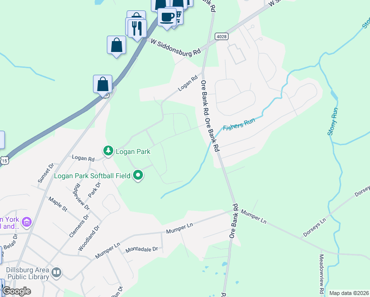 map of restaurants, bars, coffee shops, grocery stores, and more near 309 Hialeah Drive in Dillsburg