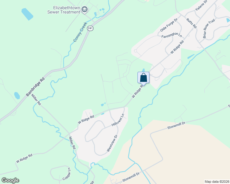 map of restaurants, bars, coffee shops, grocery stores, and more near 1207 West Ridge Road in Elizabethtown