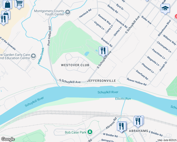 map of restaurants, bars, coffee shops, grocery stores, and more near 505 South Schuylkill Avenue in West Norriton