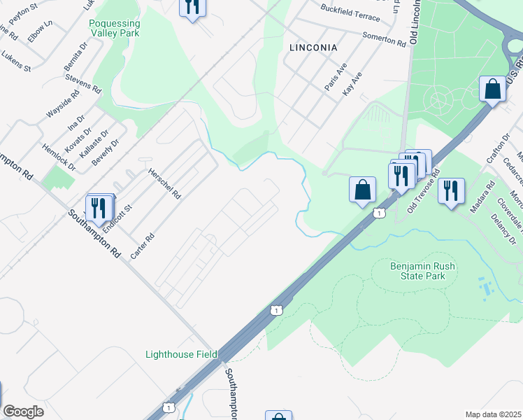 map of restaurants, bars, coffee shops, grocery stores, and more near 15137 Wildflower Way in Philadelphia