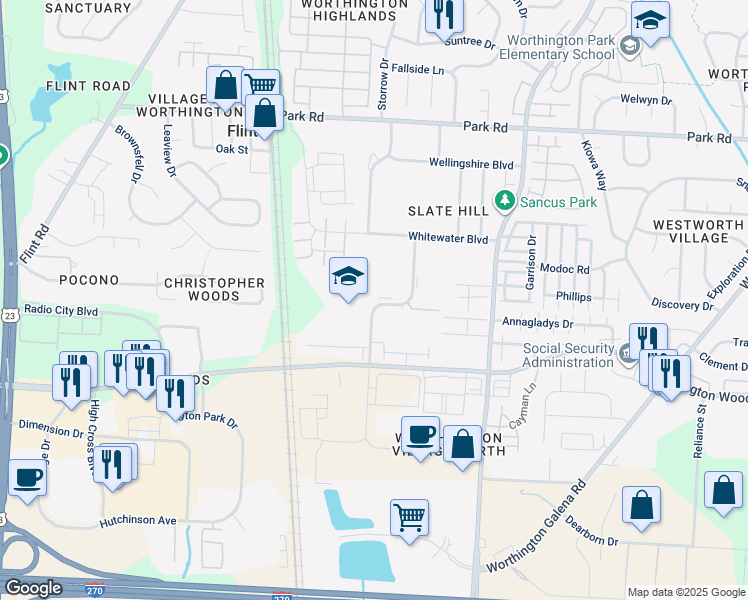 map of restaurants, bars, coffee shops, grocery stores, and more near 614 Alta View Court in Columbus