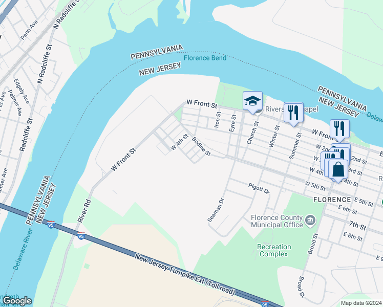 map of restaurants, bars, coffee shops, grocery stores, and more near 1025 Park Street in Florence Township