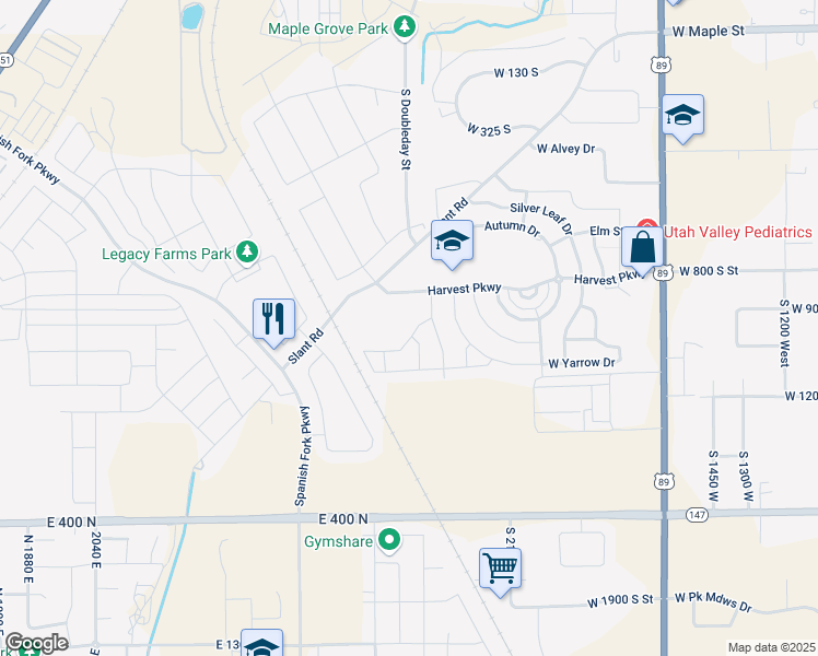 map of restaurants, bars, coffee shops, grocery stores, and more near 1044 Lilac Way in Mapleton