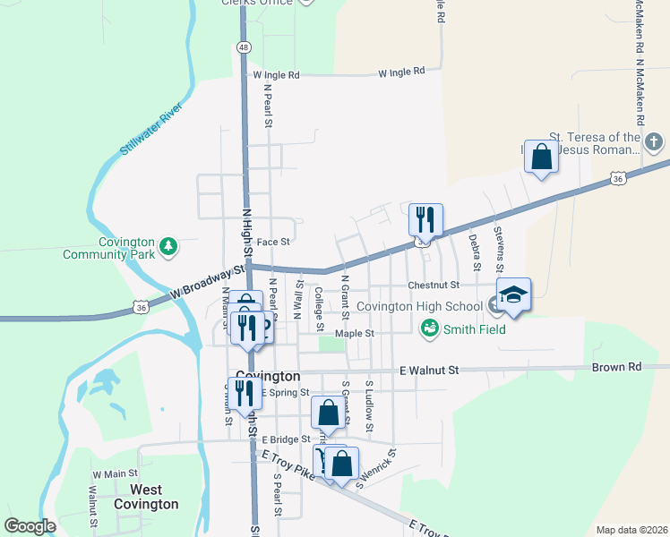 map of restaurants, bars, coffee shops, grocery stores, and more near 301 Chestnut Street in Covington