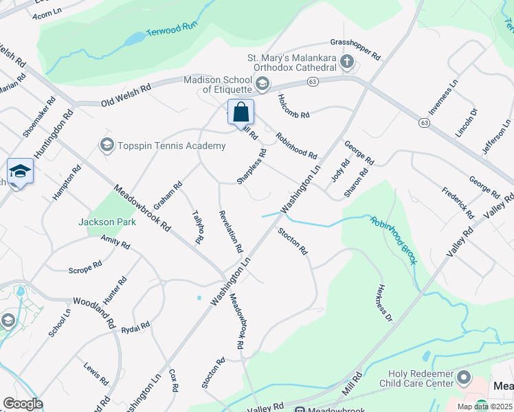 map of restaurants, bars, coffee shops, grocery stores, and more near 1352 Jamison Lane in Meadowbrook