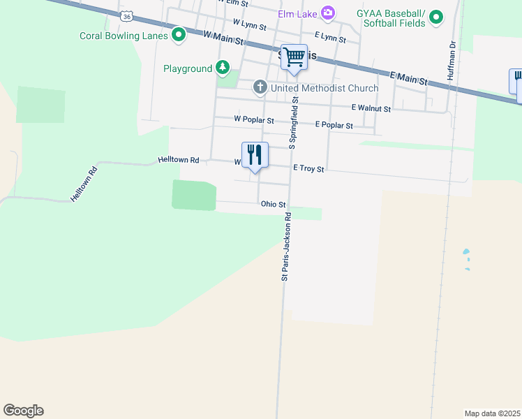 map of restaurants, bars, coffee shops, grocery stores, and more near 700-1498 Co Highway 18 in Saint Paris