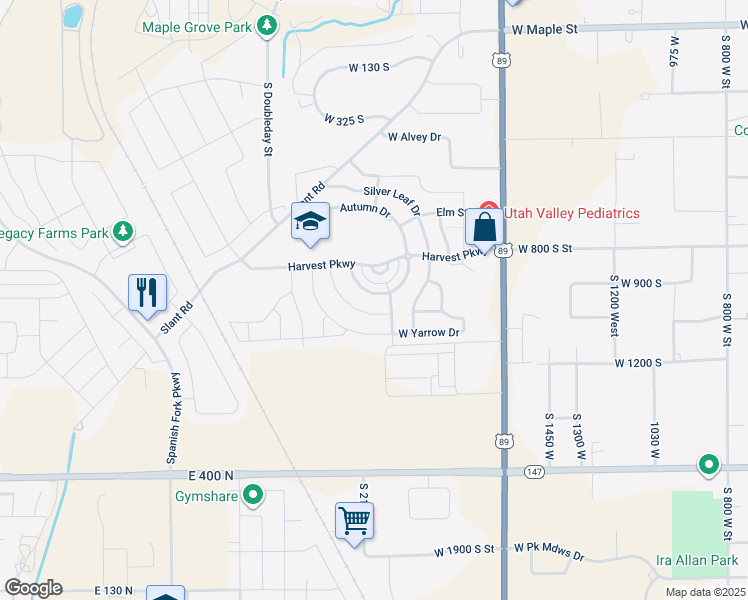 map of restaurants, bars, coffee shops, grocery stores, and more near 2069 Crescent Drive South in Mapleton