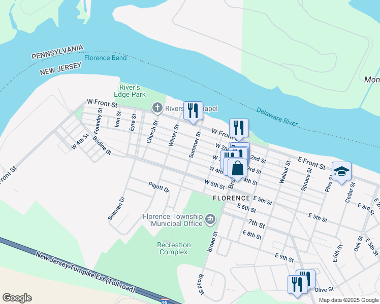 map of restaurants, bars, coffee shops, grocery stores, and more near 312 West 3rd Street in Florence Township