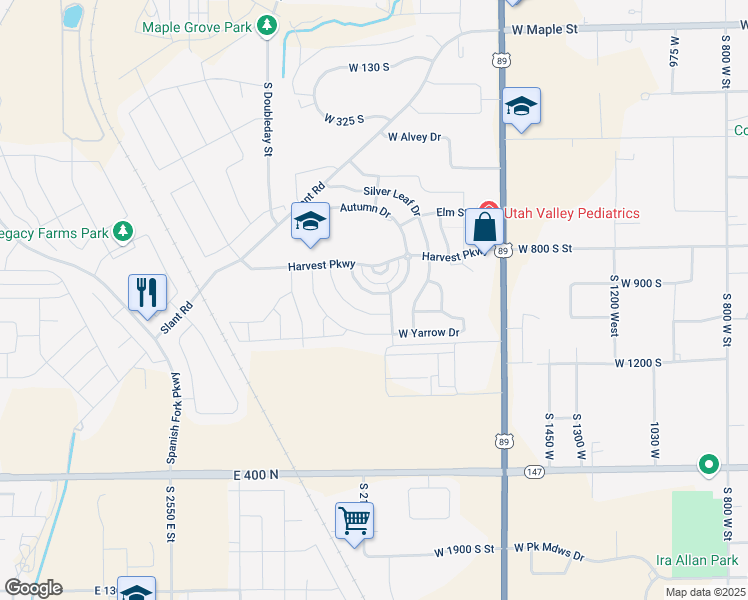 map of restaurants, bars, coffee shops, grocery stores, and more near 2069 Crescent Drive South in Mapleton