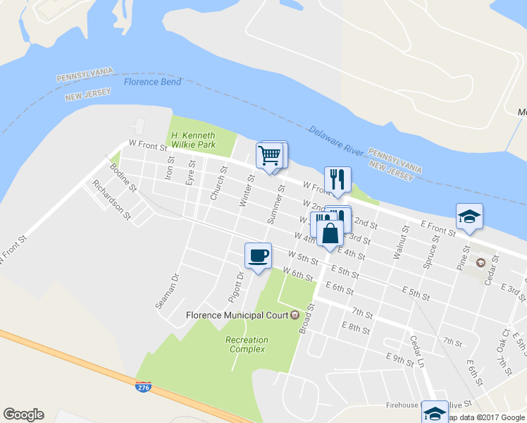 map of restaurants, bars, coffee shops, grocery stores, and more near 312 West 3rd Street in Florence Township