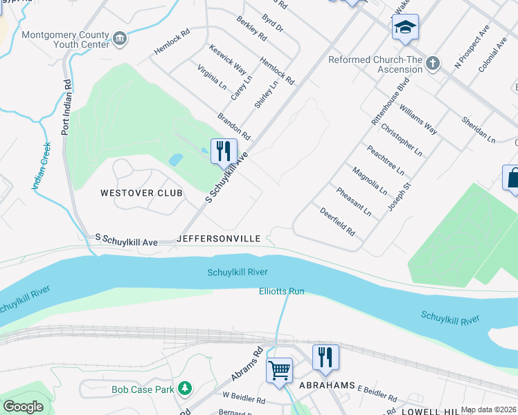 map of restaurants, bars, coffee shops, grocery stores, and more near 158 Woodstream Drive in Eagleville