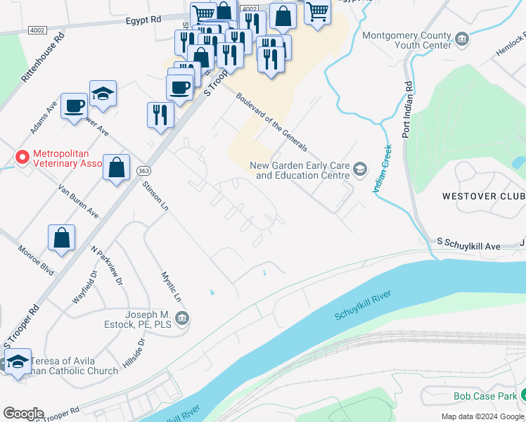 map of restaurants, bars, coffee shops, grocery stores, and more near 267 Stone Ridge Drive in Eagleville