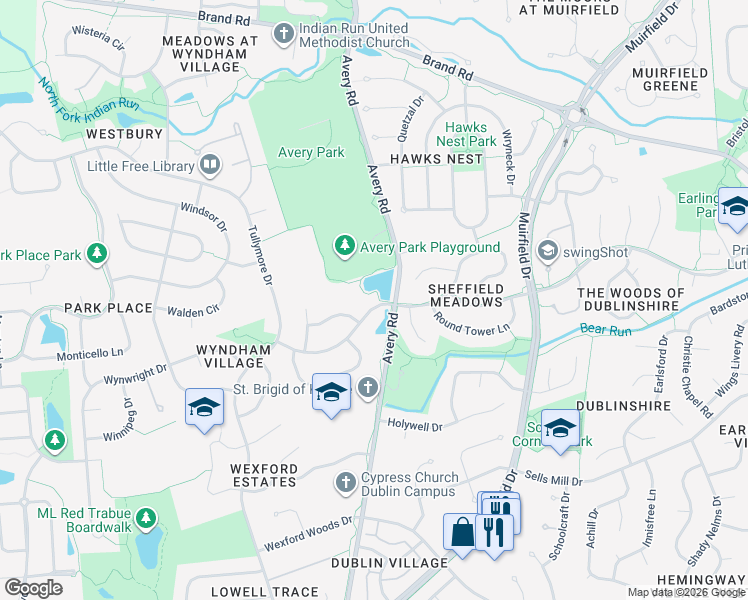 map of restaurants, bars, coffee shops, grocery stores, and more near 6210 Wynford Drive in Dublin