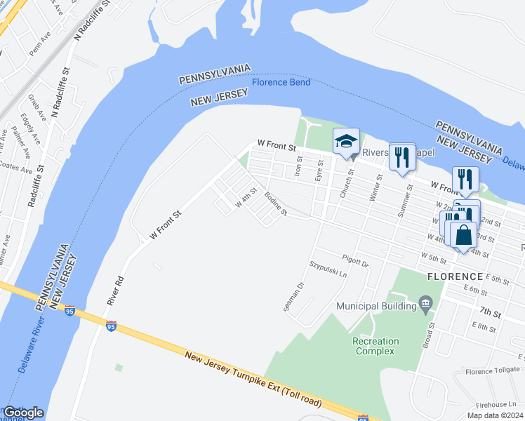 map of restaurants, bars, coffee shops, grocery stores, and more near 1001 West 5th Street in Florence