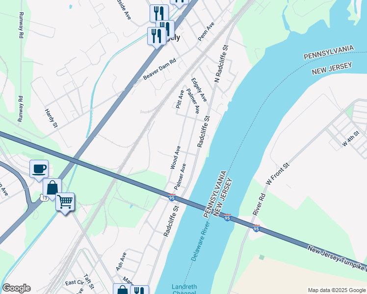 map of restaurants, bars, coffee shops, grocery stores, and more near 2503 Palmer Avenue in Bristol