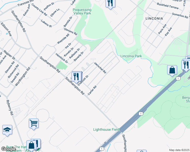 map of restaurants, bars, coffee shops, grocery stores, and more near 15034 Milford Street in Philadelphia