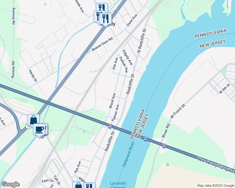 map of restaurants, bars, coffee shops, grocery stores, and more near 2503 Palmer Avenue in Bristol